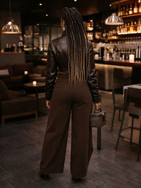 Women's Wide-Leg Pants with Metal Buckle – Retro High-Waisted Trousers