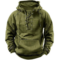 Men's Lace-Up Hoodie Sweatshirt – Urban Streetwear Pullover with Long Sleeves