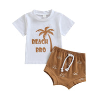 Adorable Newborn Baby Boy Summer Outfit - Coconut Tree & Sun Print T-Shirt with Elastic Shorts Set