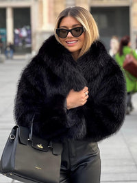 Women’s Plush Lapel Coat – Warm Spandex-Blend Winter Outerwear XS–L