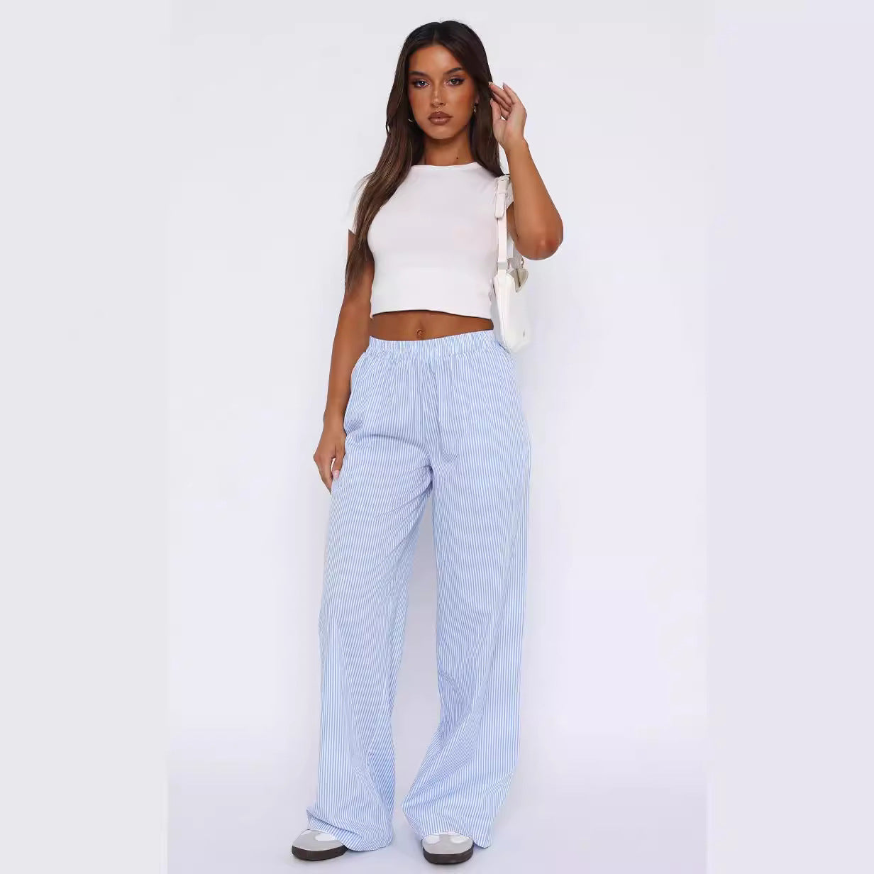 Fashion Y2K Striped Straight Trousers Summer Elastic High Waist Wide Leg Pants For Women What Else You Got?