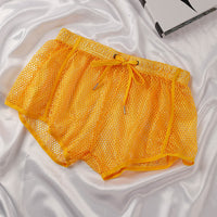 Mens Mesh Boxer-Style Breathable Hollow-Out Home Shorts