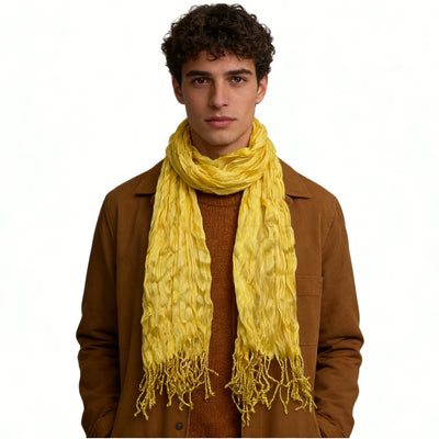 2pcs Sunshine Yellow Crinkle Blend Scarf - Beach Vacation Essential