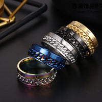 Men’s Roman Numeral Spinner Ring – Titanium Steel Fidget Chain Band, Punk & Couple Jewelry