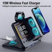 5-in-1 Wireless Charging Dock with LED Alarm Clock – 15W Multi-Device Charging Station