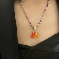 Y2K Rhinestone Gummy Bear Necklace – Candy Beaded Statement Jewelry