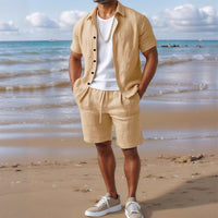 Men's Breathable Linen Casual Button-Up Shirt with Lapel Collar - Lightweight & Stylish for Everyday Wear