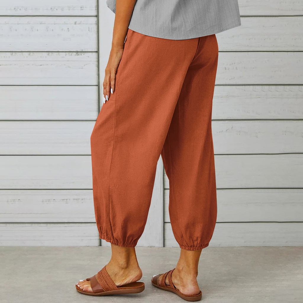 Women Drawstring Tie Pants Spring Summer Cotton And Linen Trousers With Pockets Button What Else You Got?