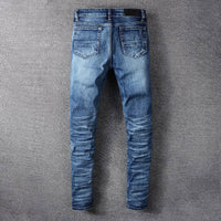 Men's Ripped & Patched Jeans – Distressed Straight-Leg Denim