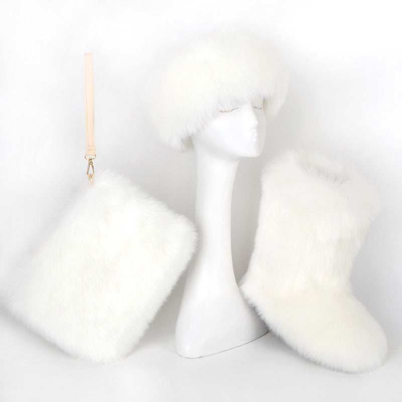 Fur Boots Velvet Padded Plus Size Imitation Fox Fur Fur Women's Snow Boots Three-piece Set What Else You Got?