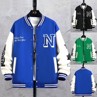 Men’s Stylish Letter-Print Baseball Jacket – INS-Inspired Casual Coat for Spring & Autumn