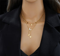 Celestial Moon & Stars Necklace – Gold Layered Chain Astrology Jewelry