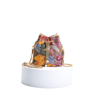 Mesh Patchwork Bucket Bag – Color-Block Drawstring Crossbody with Chain Strap