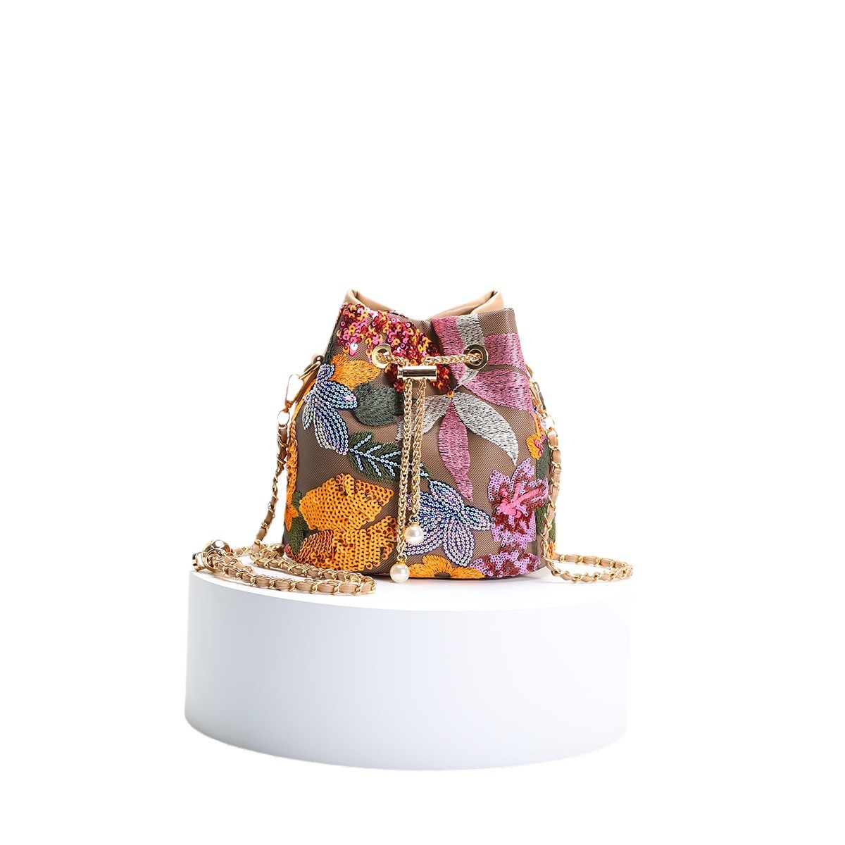 Mesh Patchwork Bucket Bag – Color‑Block Drawstring Crossbody with Chain Strap What Else You Got?