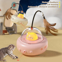 Electric UFO Cat Teaser Toy – USB Rechargeable Feather Wand with Bell for Pets