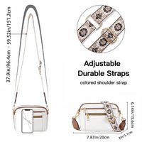 Floral Strap Crossbody Bag - Triple Zipper Organizer Purse for Women
