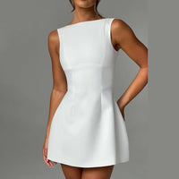 Elegant & Modest Backless Summer Dress - High Waist Sleeveless Short Dresses (Multiple Colors)