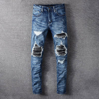 Men's Ripped & Patched Jeans – Distressed Straight-Leg Denim