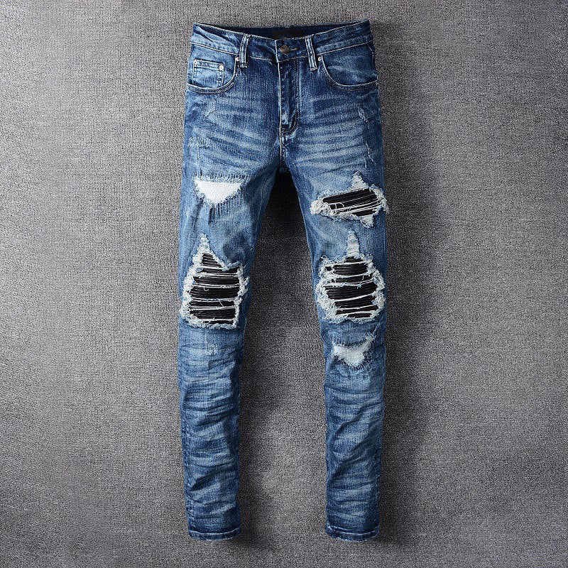 Men's Ripped & Patched Jeans – Distressed Straight-Leg Denim