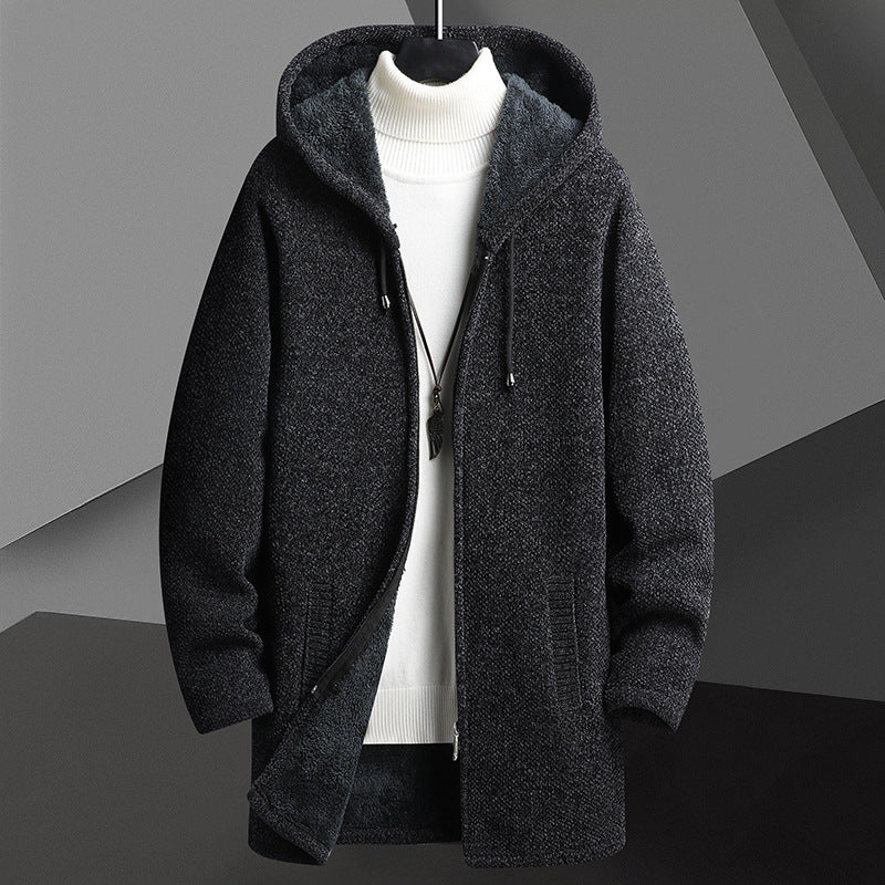 Fall/Winter Men’s Fleece‑Lined Mid‑Length Hooded Zip Cardigan What Else You Got?