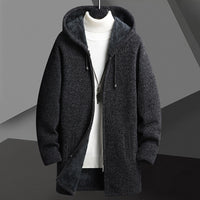 Cozy Winter Men's Fleece-Lined Hooded Zip Cardigan - Warm & Stylish Layering Sweater