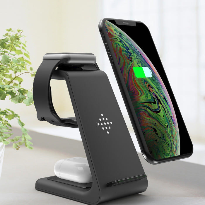 3-in-1 Fast Wireless Charging Station - Charger Stand for Phone, Watch & Earbuds