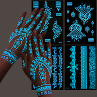 Glow-in-the-Dark Henna Tattoo Stickers - Luminous Lace Designs for Festive Celebrations & Parties