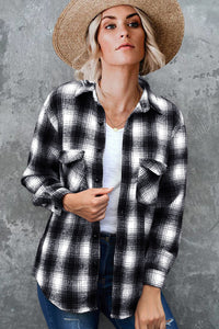 Women's Spring Flannel Shirt | Loose Fit Plaid Blouse with Turndown Collar | Mid-Length Overshirt - Multiple Colors