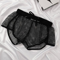 Mens Mesh Boxer-Style Breathable Hollow-Out Home Shorts