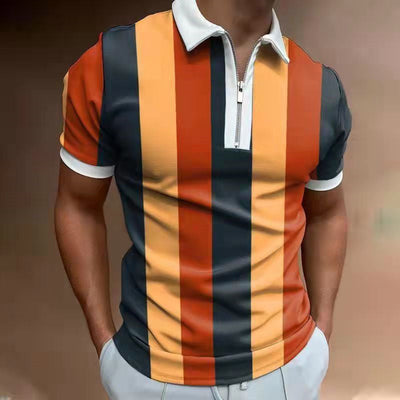 Men's Striped Polo Shirt - Short Sleeve, Printed Cotton Blend - Elegant & Comfortable