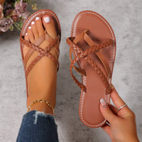 Elegant Women's Cross-Woven Thong Sandals – Lightweight Beach Slides in White & Brown for Summer Comfort