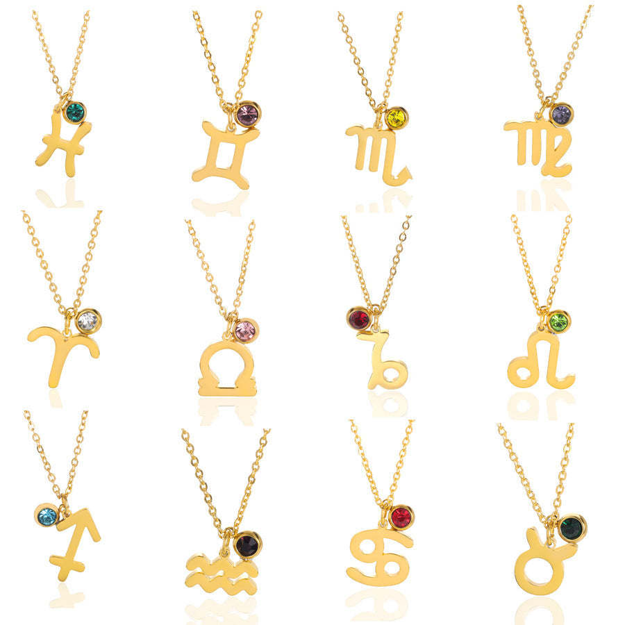 Zodiac Constellation Necklace – Birthstone Pendant Jewelry for Men & Women – 12 Zodiac Signs