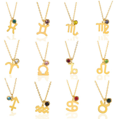 Zodiac Constellation Necklace – Birthstone Pendant Jewelry for Men & Women – 12 Zodiac Signs