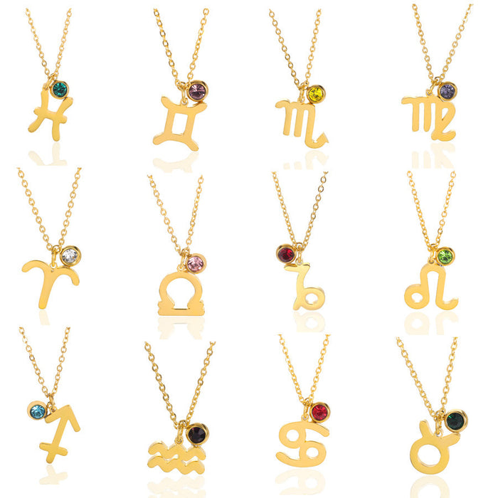 Zodiac Constellation Necklace – Birthstone Pendant Jewelry for Men & Women – 12 Zodiac Signs