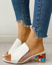 Women's Fish-Mouth Rhinestone Sandals – Thick Heel Denim Sandals