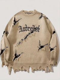 Vintage Loose Fit Sweater - Distressed Jacquard Pullover for Men & Women