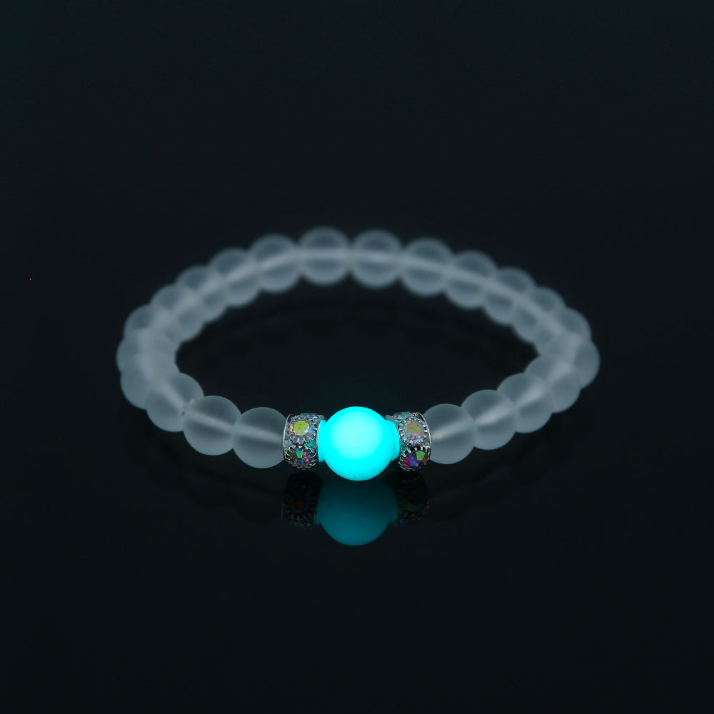 Glow-in-the-Dark Blue Luminous Glass Bead Bracelet – Fashion Jewelry with Luminous Effect