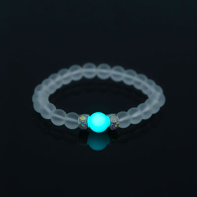 Glow-in-the-Dark Blue Luminous Glass Bead Bracelet – Fashion Jewelry with Luminous Effect