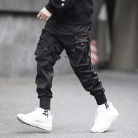 Men's Streetwear Harem Jogger Cargo Pants – Hip Hop Track Pants with Ribbon Detail & Cargo Pockets