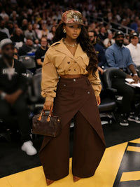 Retro High-waisted Cross-over Metal Buckle Irregular Wide-leg Pants