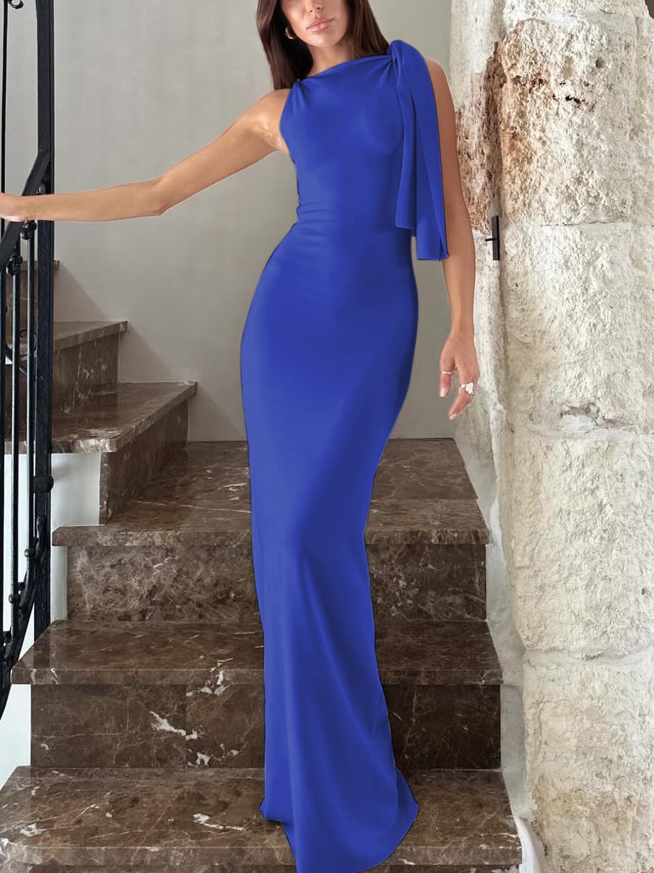 One‑Shoulder Ribbon Long Dress What Else You Got?