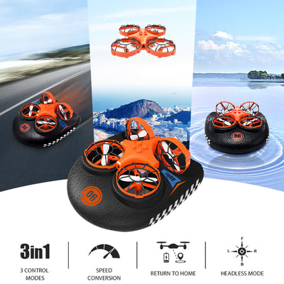 3-in-1 RC Boat, Drone & Hovercraft Toy - Land, Air & Water Adventure with 6-Minute Flight Time