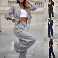 Chic Striped Christian Suit Set - Modest Lapel Top & Straight Pants for Spring & Summer - Elegant Faith-Inspired Fashion