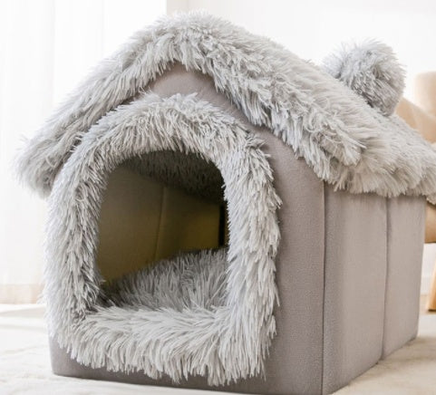 Foldable Winter Pet House – Warm Enclosed Dog & Cat Bed with Soft Plush Interior What Else You Got?