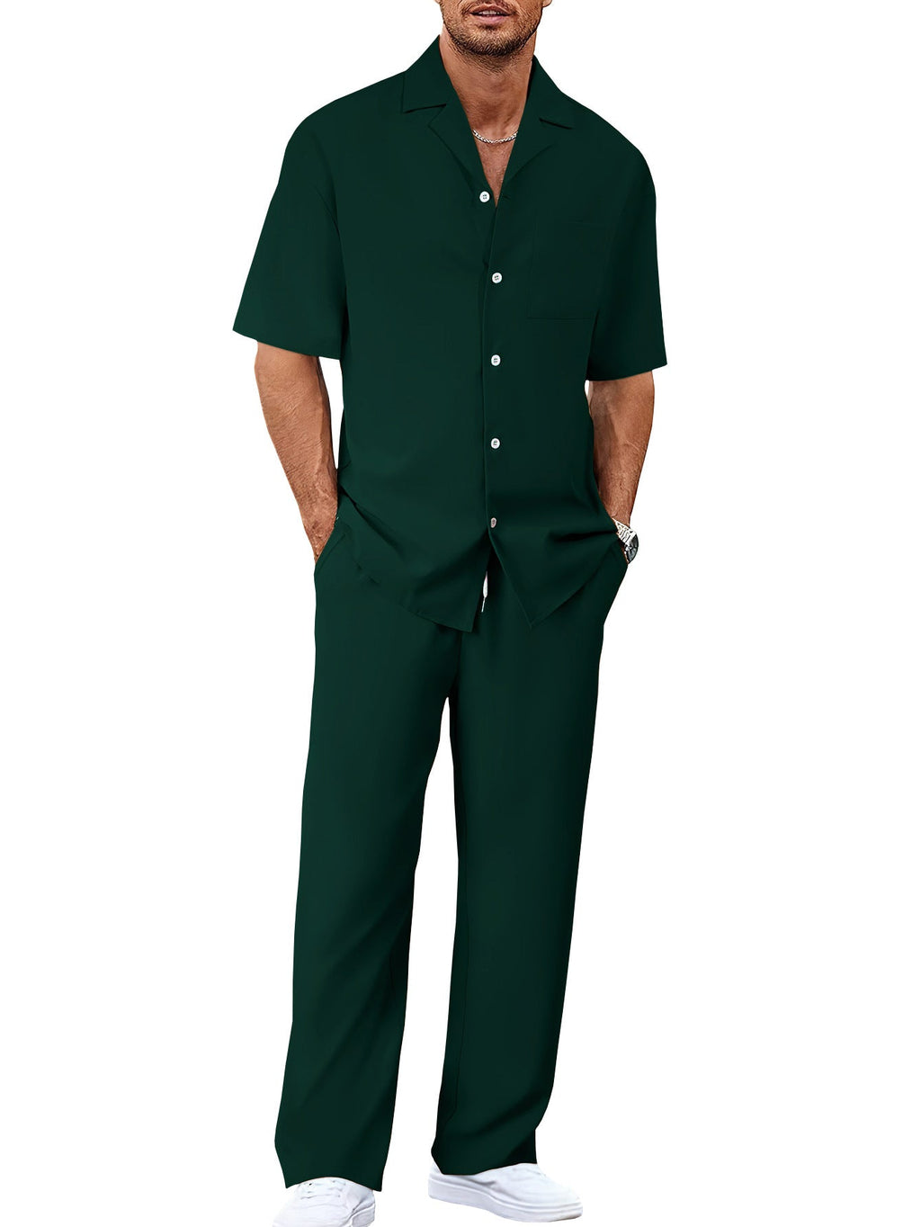 Men's Trousers Suit Fashion Lapel Button Short Sleeve Shirt And Pocket Straight Pants Clothing What Else You Got?