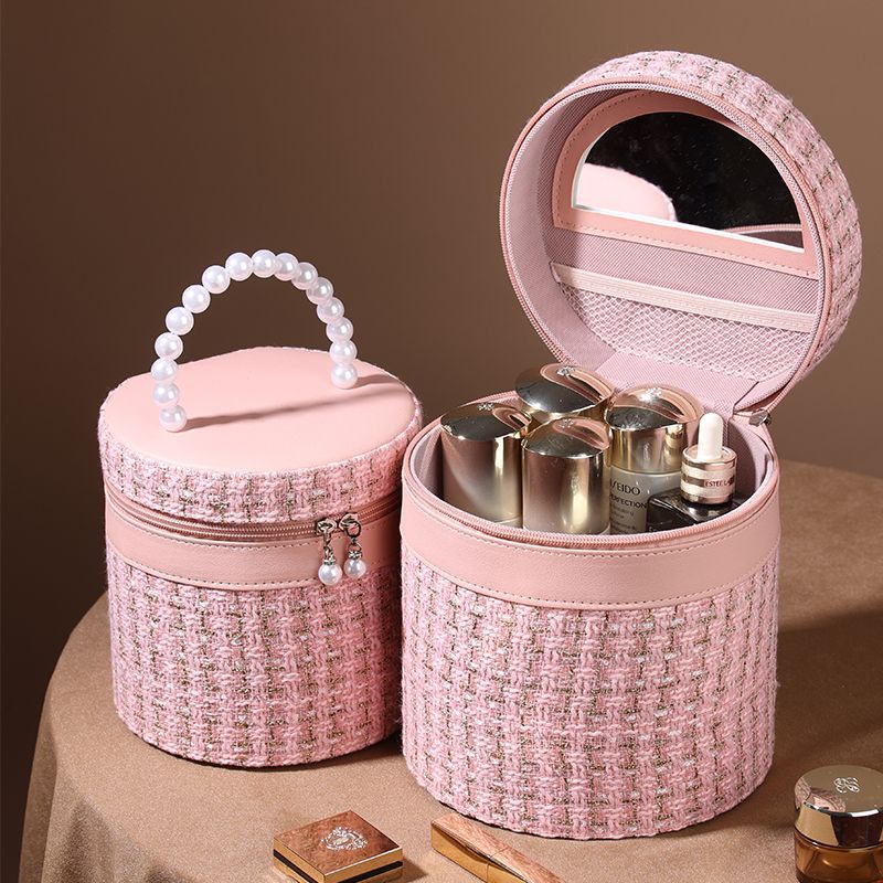 Portable PU Cylinder Cosmetic Bag With Built‑In Mirror What Else You Got?