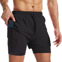 Men Double Layer Quick Dry Running Shorts With Built-in Liner For Marathon Training