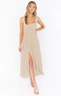 Elegant Lace-Up Suspender Dress with Ruffled Hem & Side Split - Summer Chic