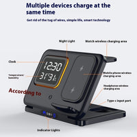 5-in-1 Wireless Charging Dock with LED Alarm Clock – 15W Multi-Device Charging Station