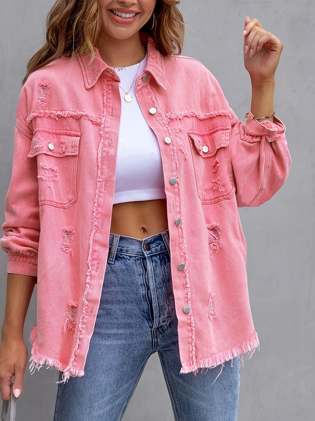 Fashion Ripped Shirt Jacket Female Autumn And Spring Casual Tops Womens Clothing What Else You Got?